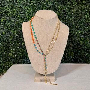 Stella & Dot Gold Multi-Color Beaded Lariat Necklace